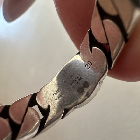 NEW GUCCI INTERLOCKING RING SILVER GG LOGO GREEN Chain Sz 20 IT 9 US Enamel - Picture 6 of 6